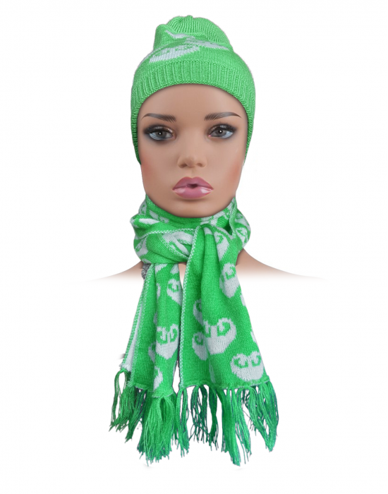 Acrylic Kids Cap with muffler set green